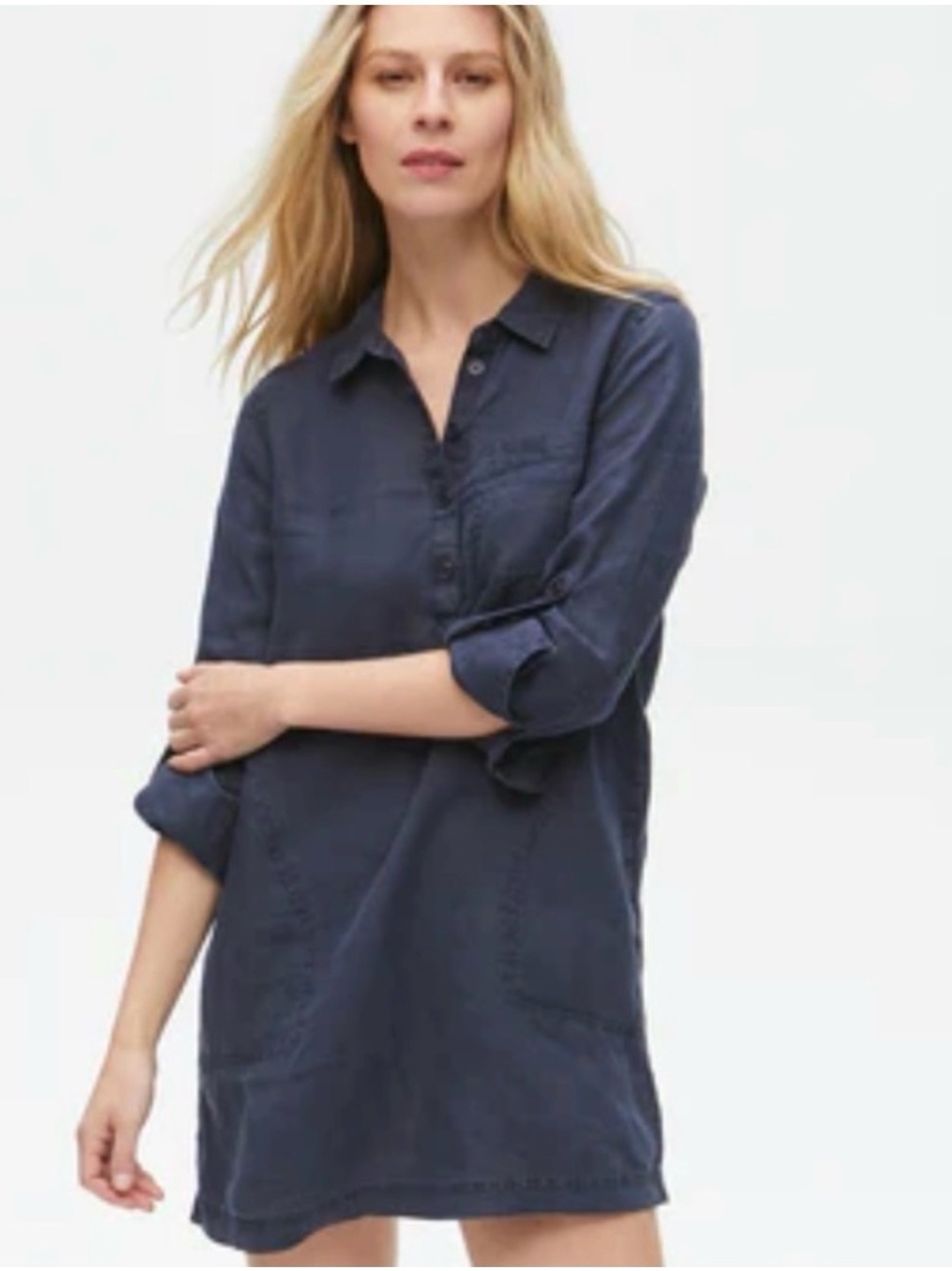 Michael Stars Eleanor Linen Dress Admiral Blue Popover Shirt Dress XS